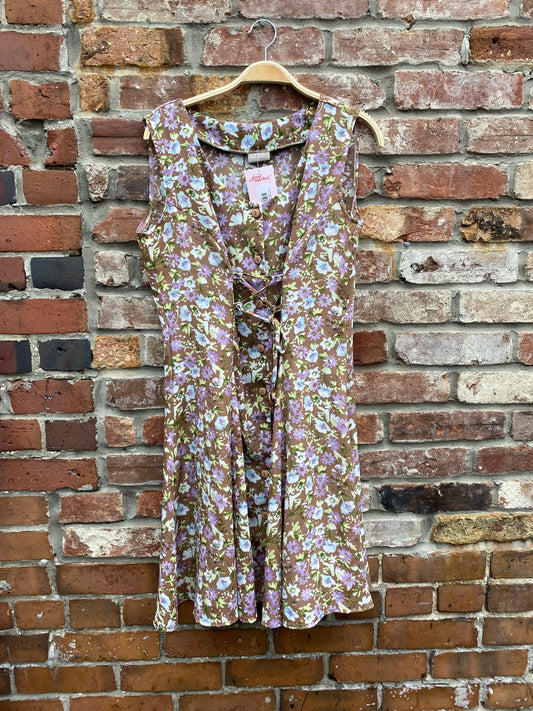 vintage 90s floral lace up front mini dress
