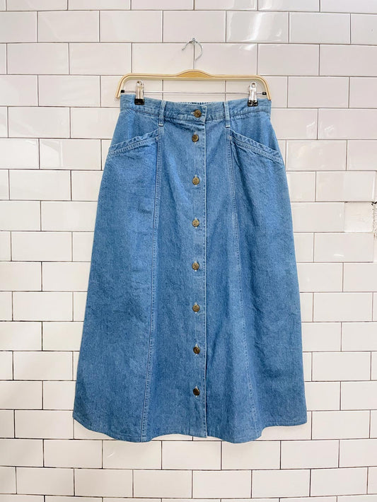 vintage 90s ll bean button denim midi skirt