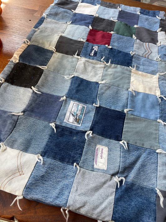 handmade denim patchwork pillow case