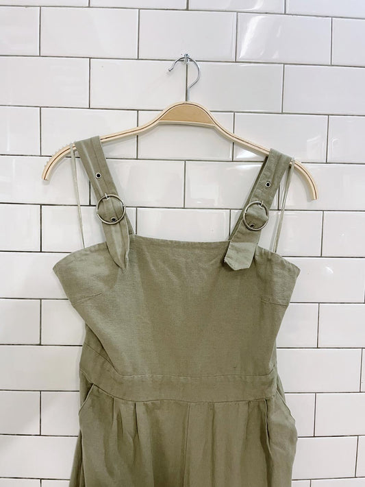 japna sage linen-blend overalls