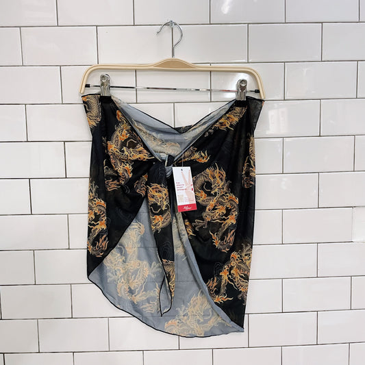 y2k sheer dragon print beach coverup