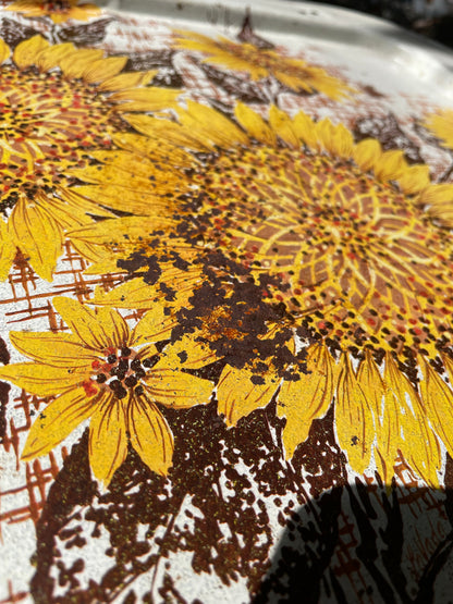 vintage 70s sunflower metal lap tv tray