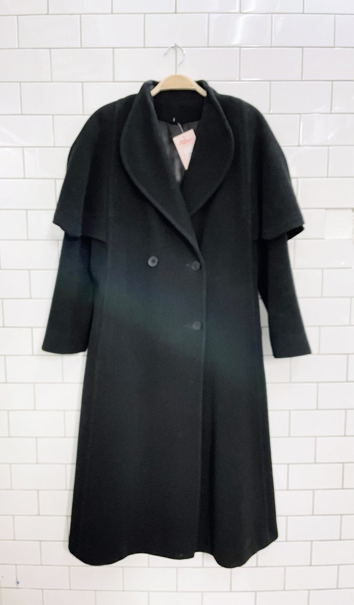 vintage mallia cape shoulder long wool coat - good market thrift store