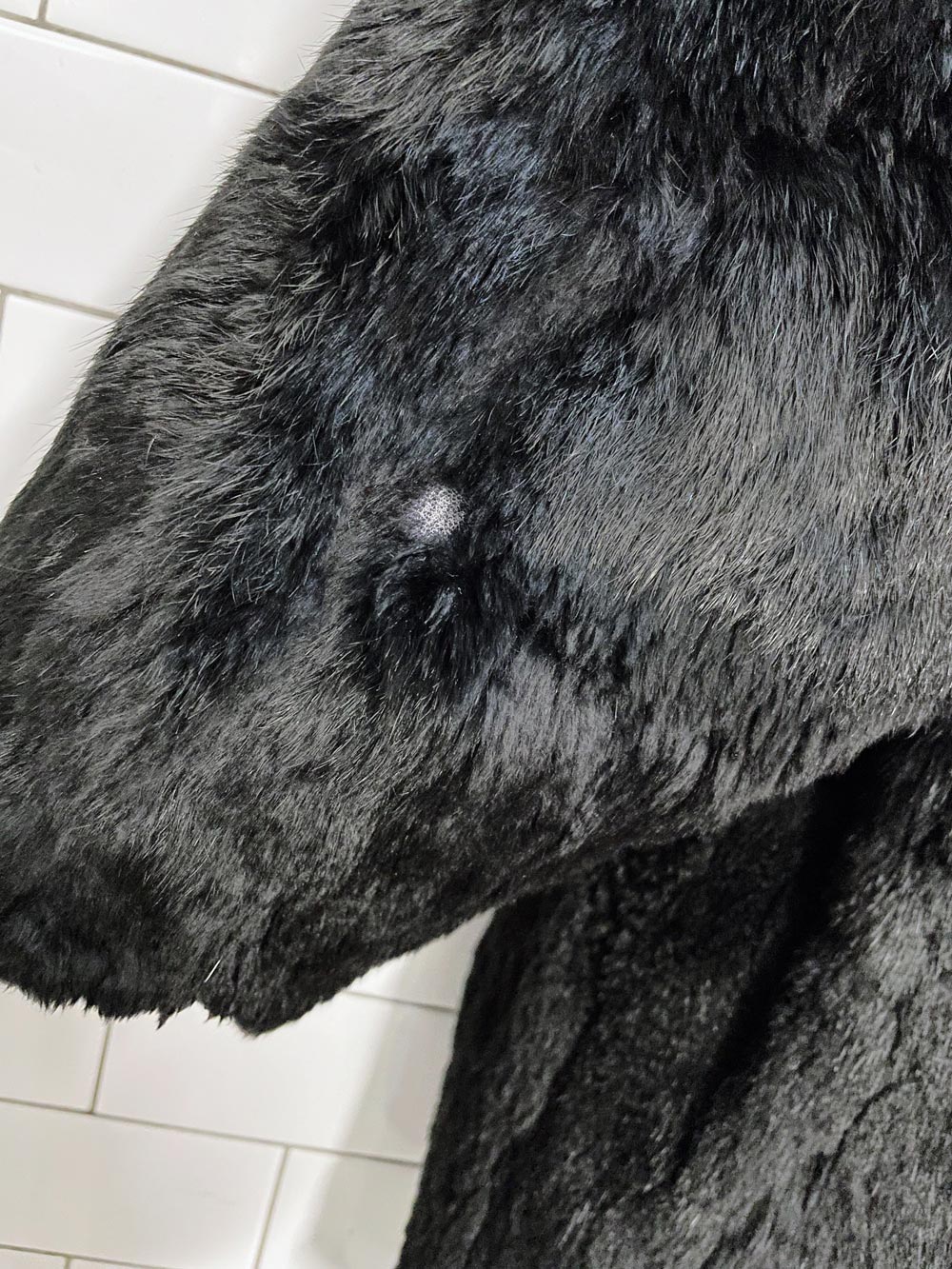 vintage 80s power shoulder rabbit fur coat