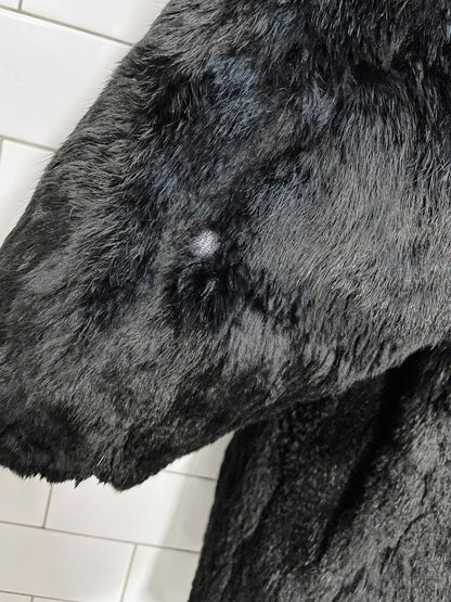 vintage 80s power shoulder rabbit fur coat