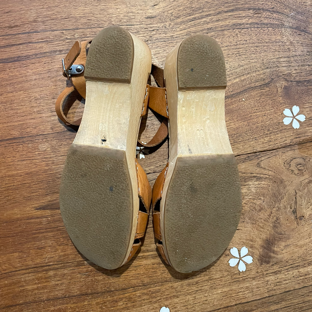 swedish hasbeens toffel wood leather sandals - size 38
