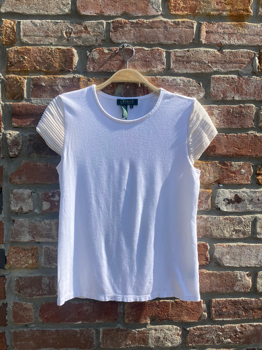 lauren RL silk ruffle shoulder tee