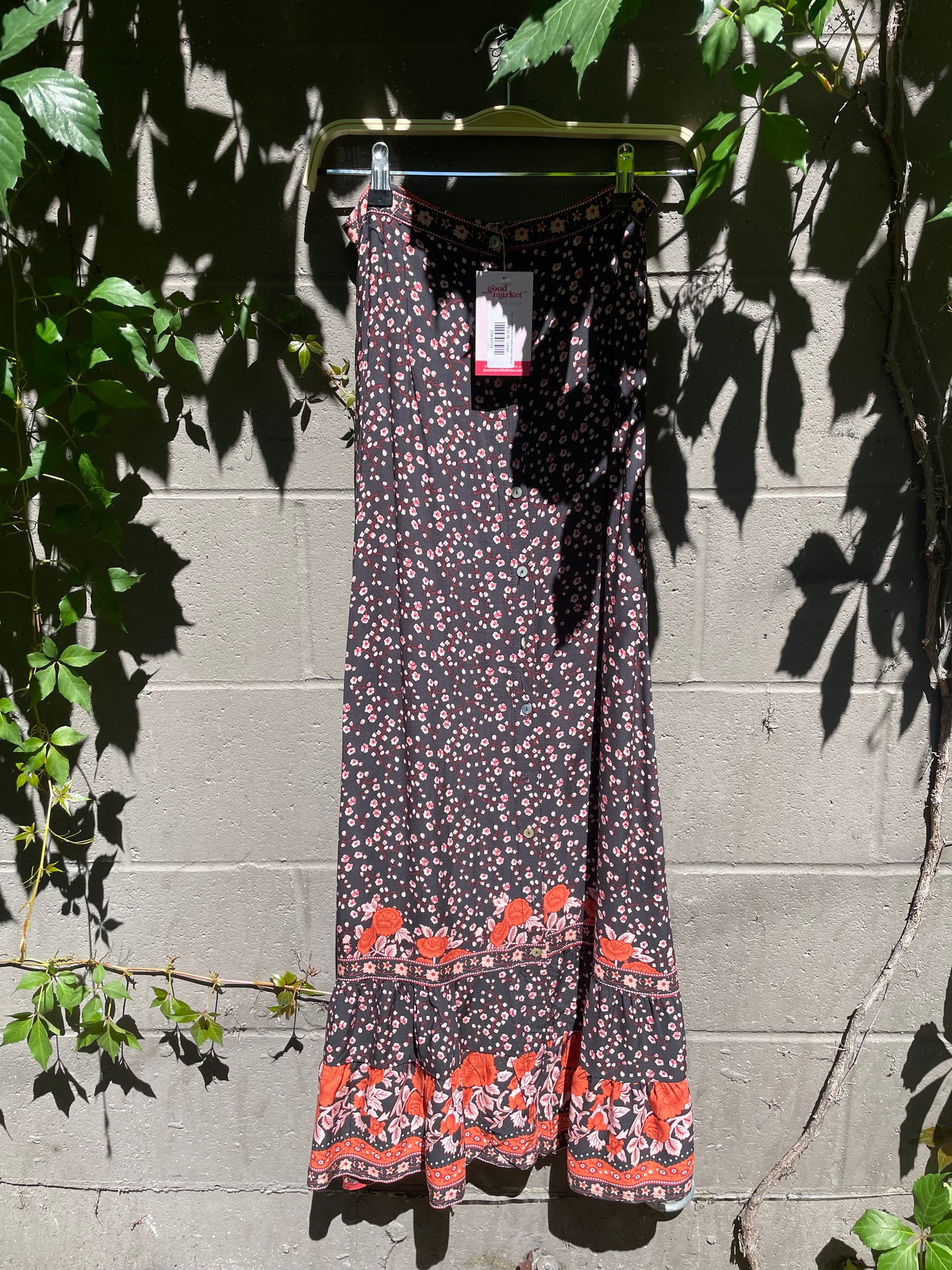 boho cherry blossom button down midi skirt