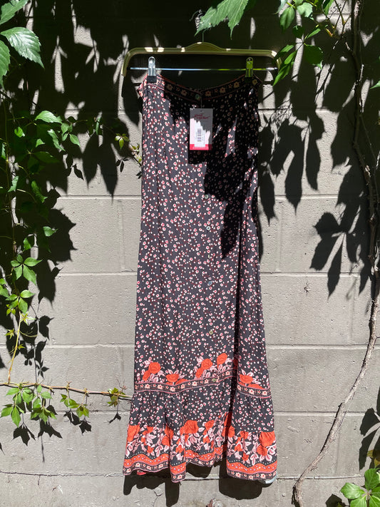 boho cherry blossom button down midi skirt