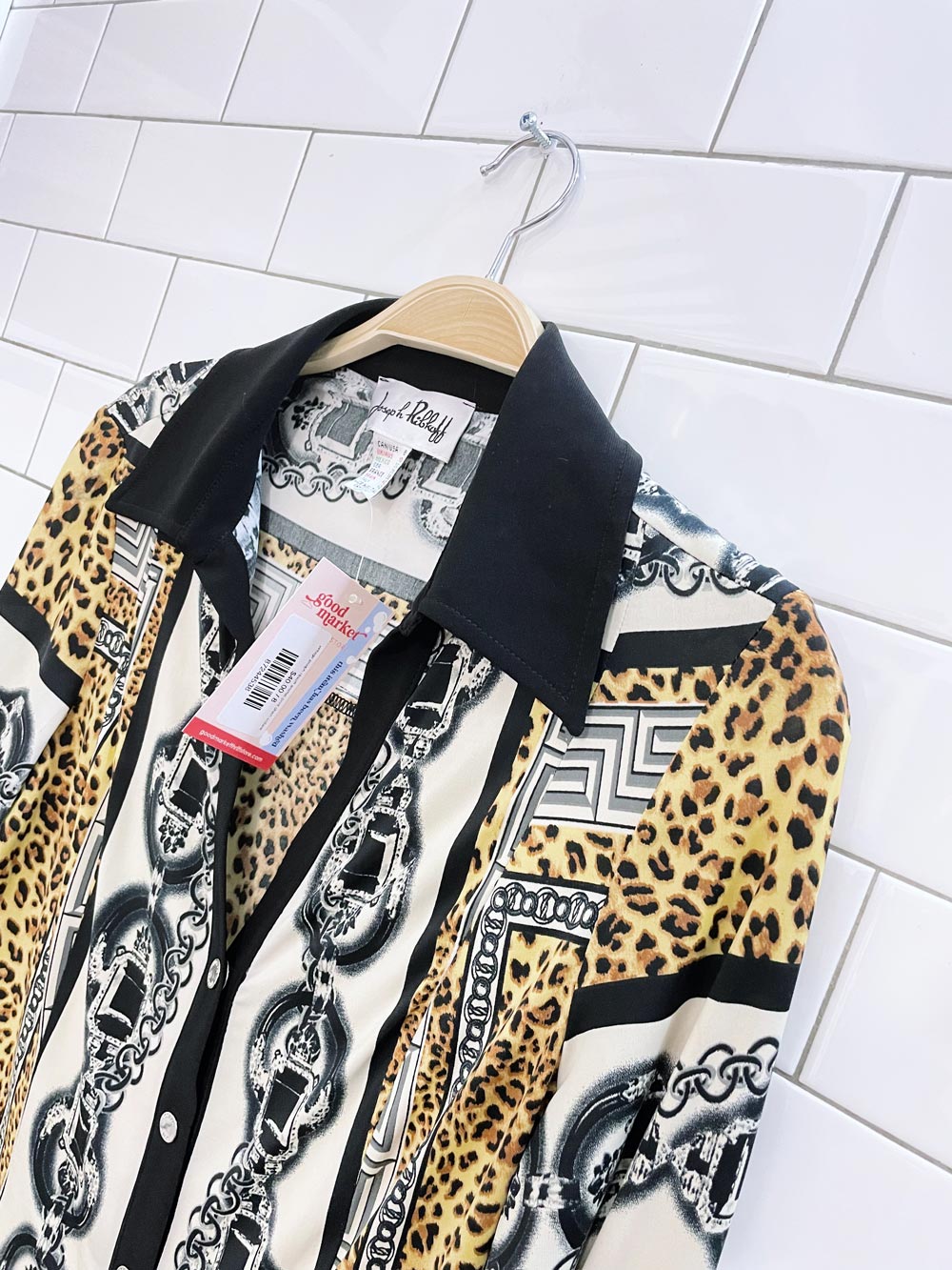 vintage joseph ribkoff animal print chain collared shirt