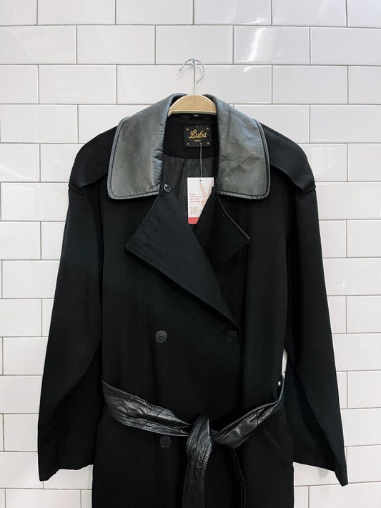 vintage luba paris leather trim belted wool trench coat - good market thrift store