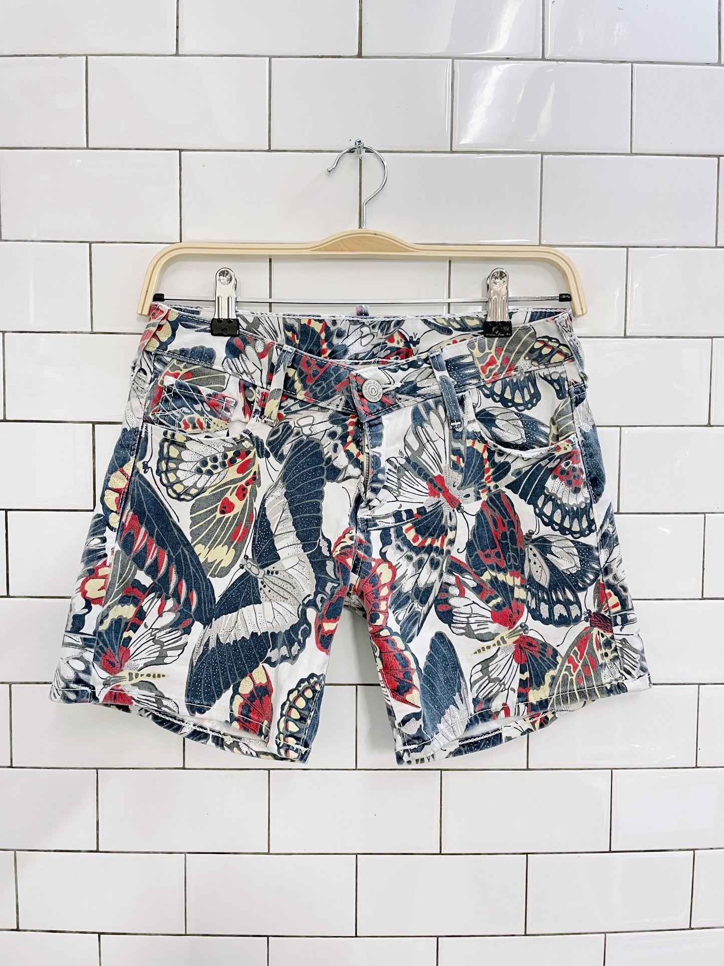 true religion low rise butterfly denim shorts