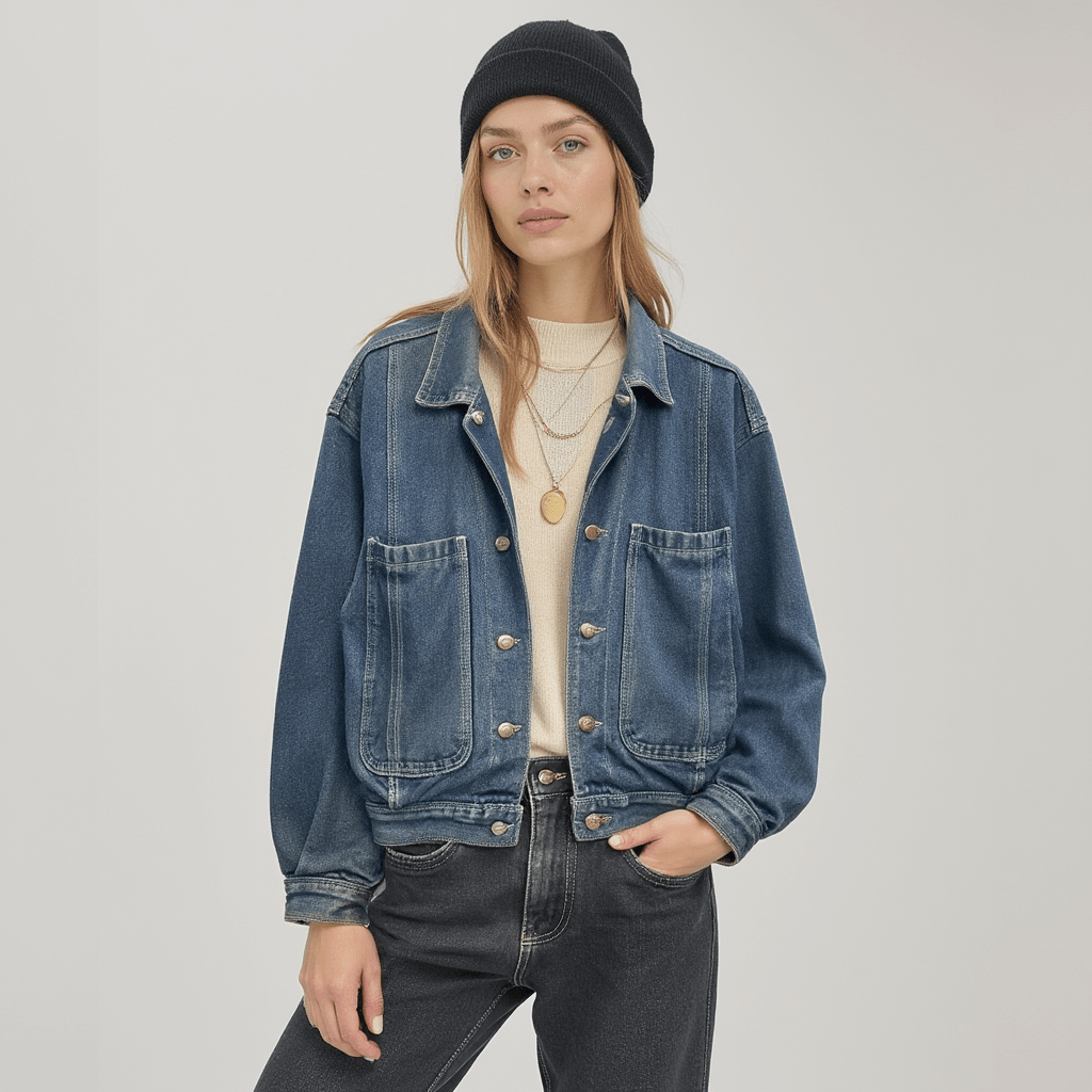 vintage 90s premiere vision flannel - lined denim jacket - good market thrift store