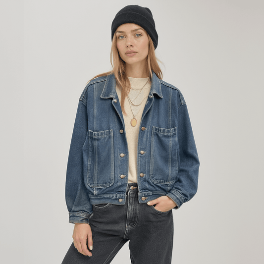 vintage 90s premiere vision flannel - lined denim jacket - good market thrift store