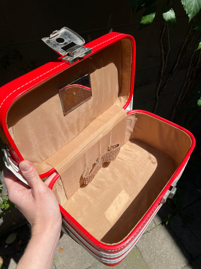 vintage retro stripe make up luggage tote