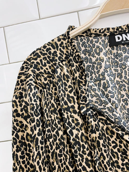 nwt DNA leopard ruffle long sleeve mini dress