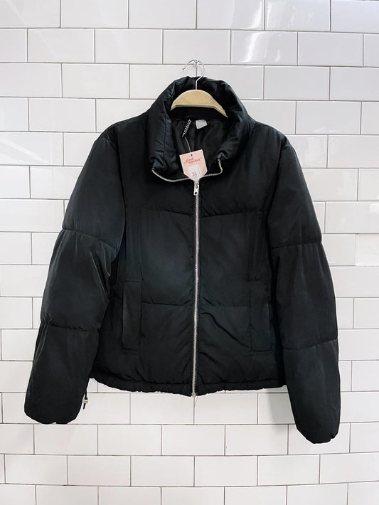 h&m divided black short puffer coat
