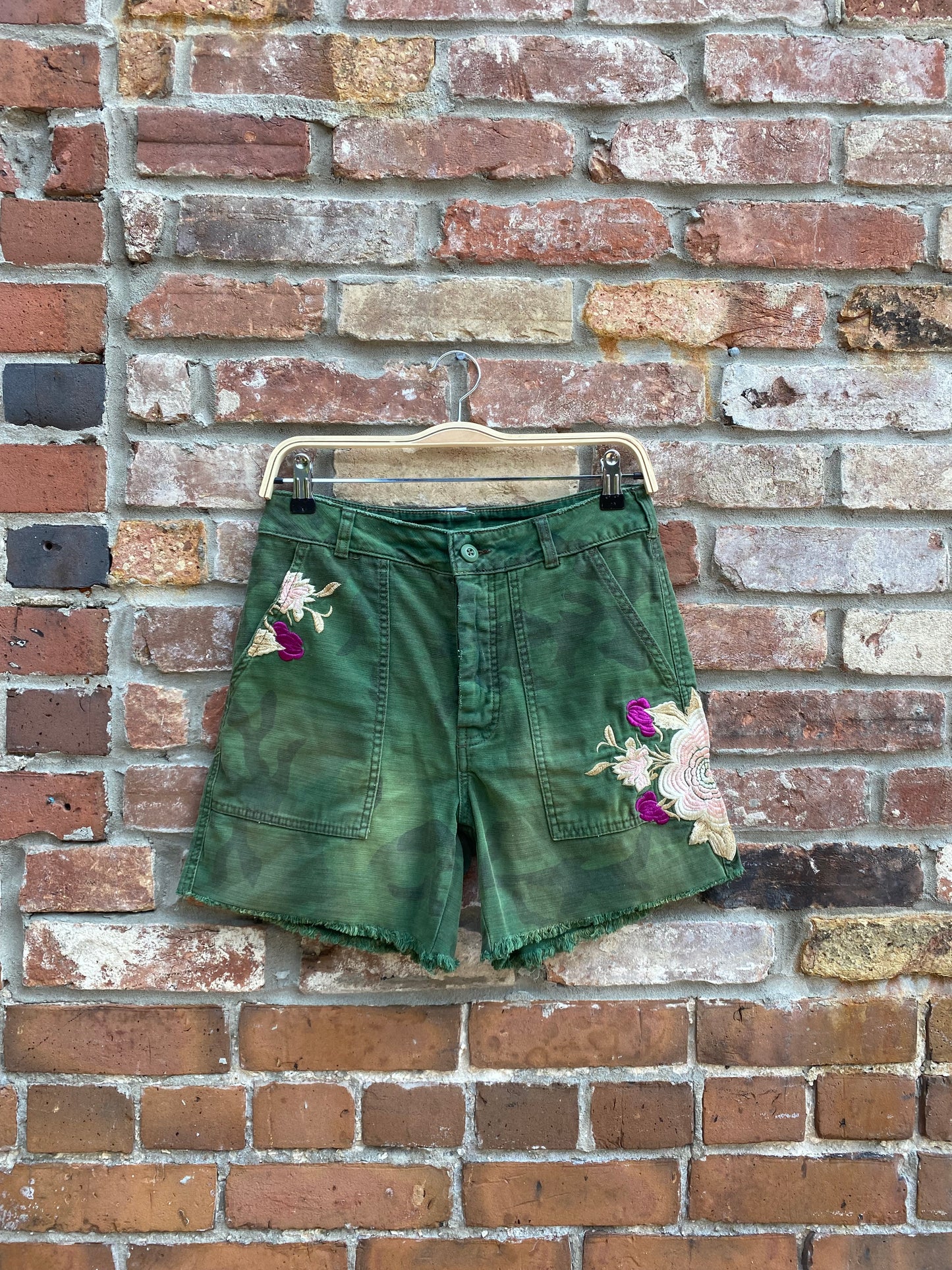 free people embroidered scout camo utility shorts