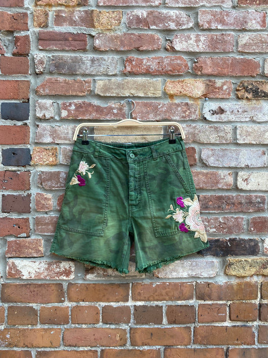 free people embroidered scout camo utility shorts