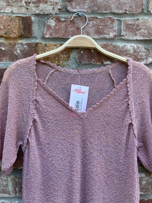 vintage pink knit ruffle trim tee