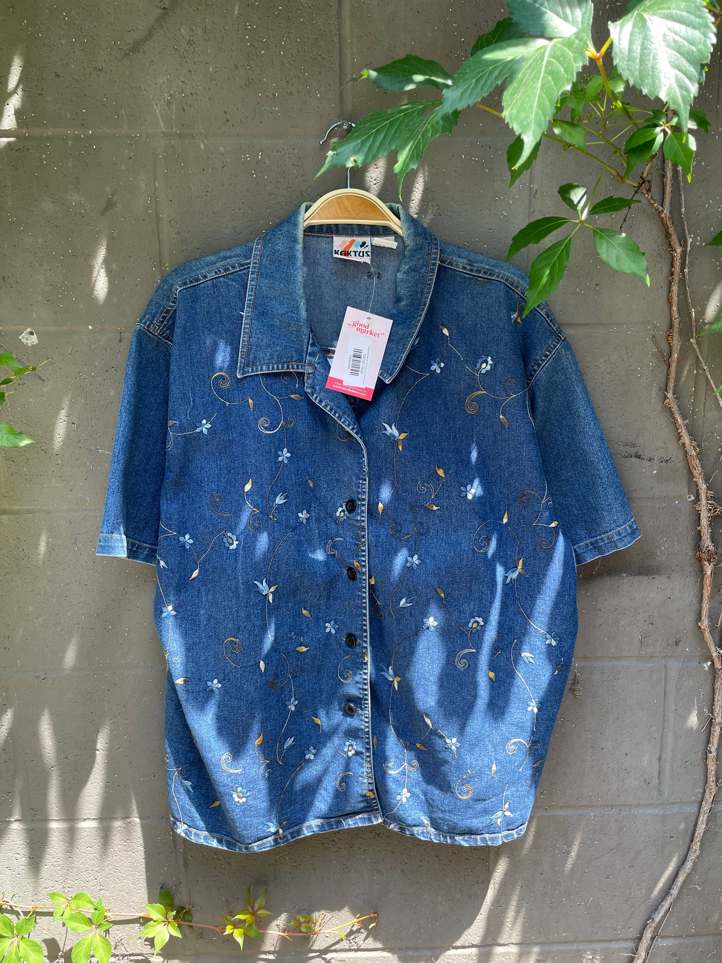 vintage 90s kaktus embroiderd ss denim shirt