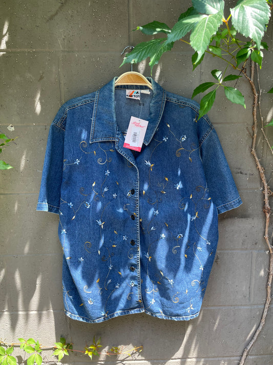 vintage 90s kaktus embroiderd ss denim shirt