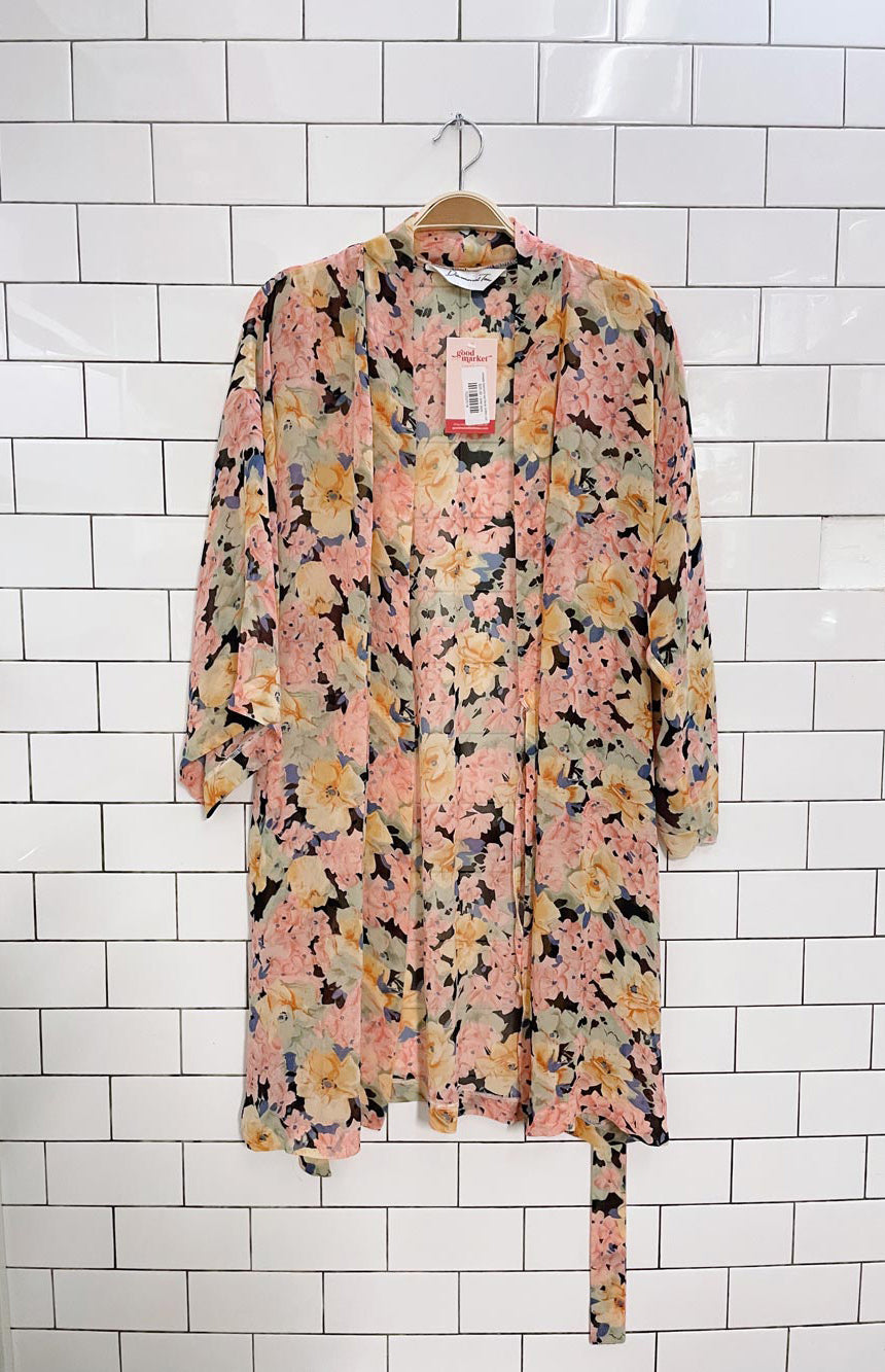 vintage diamond tea floral chiffon robe