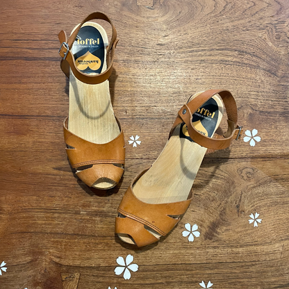 swedish hasbeens toffel wood leather sandals - size 38