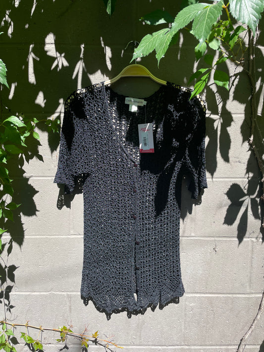 vintage compliments black crochet ss cardi