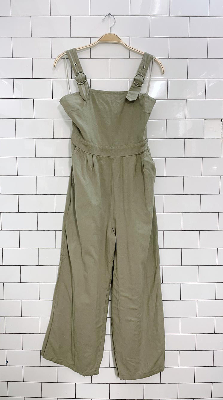 japna sage linen-blend overalls