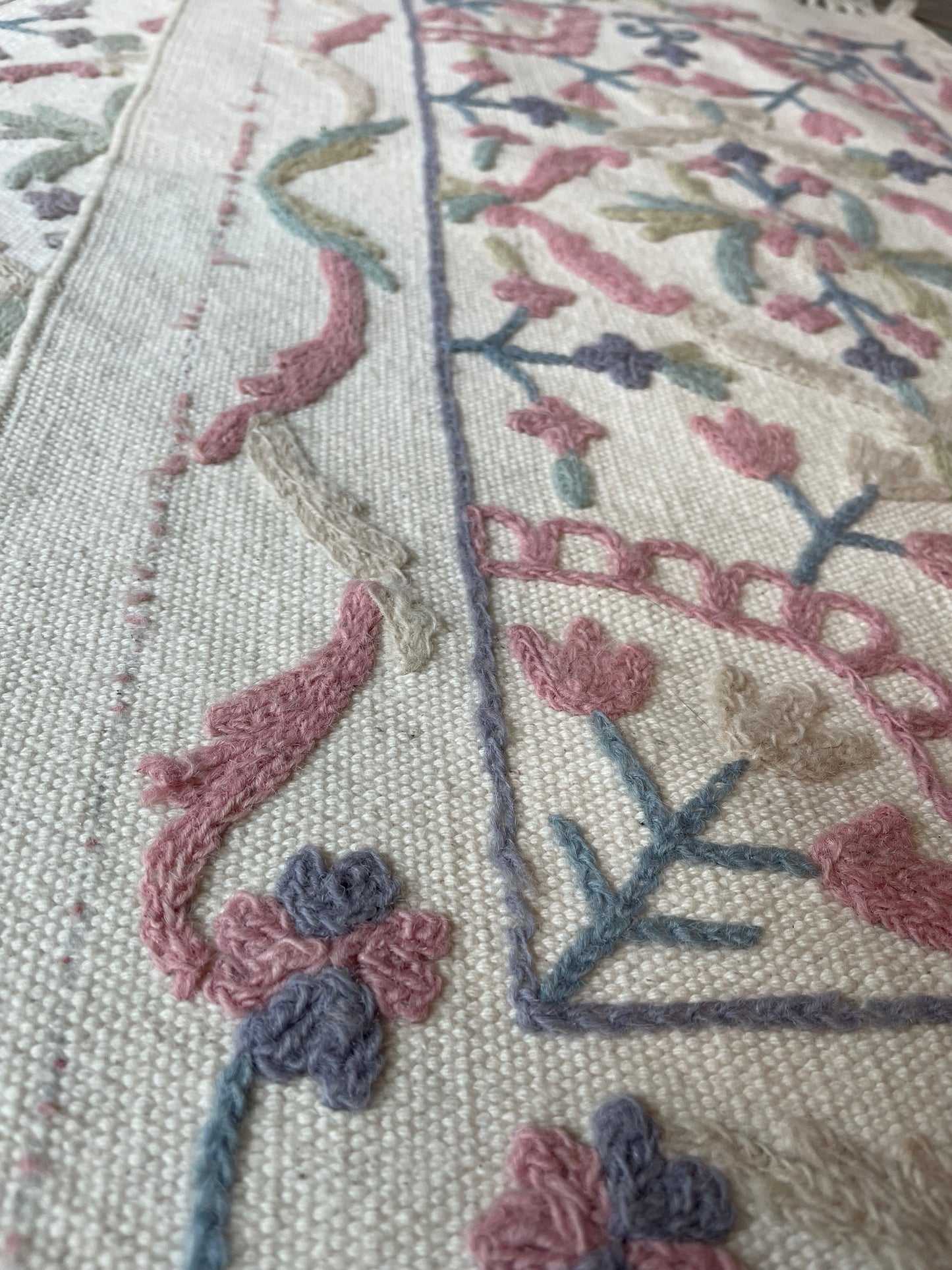 vintage kashmir chain-stitch flat rug