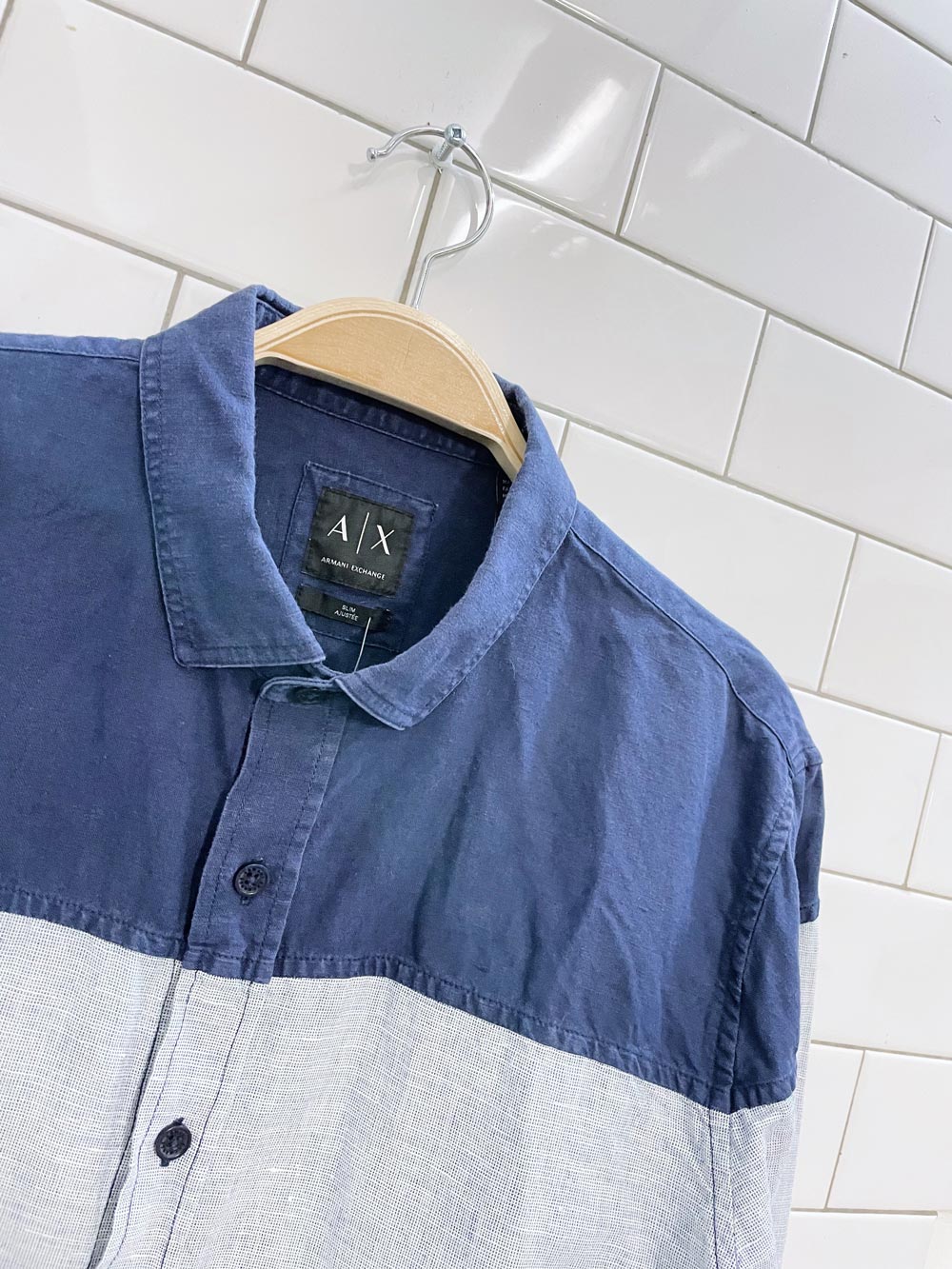 armani exchange linen-blend slim fit shirt