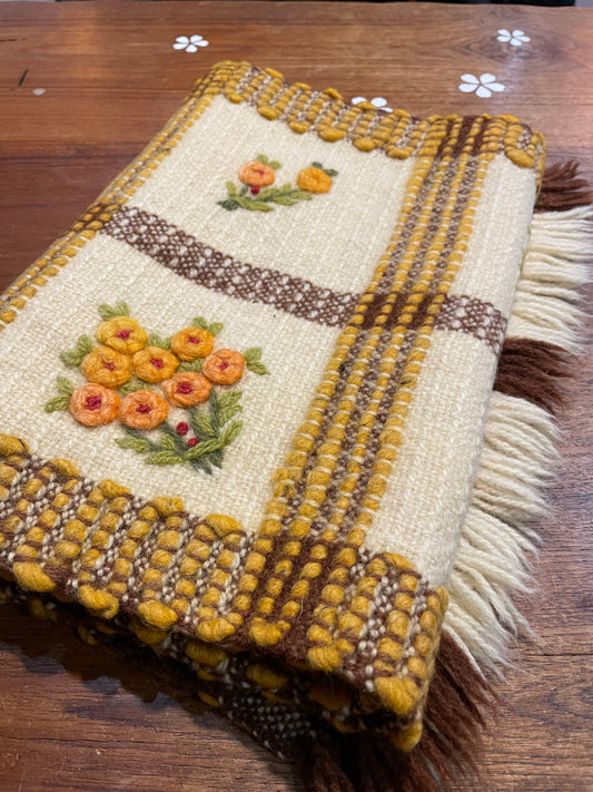 vintage handmade 3d flower wool runner