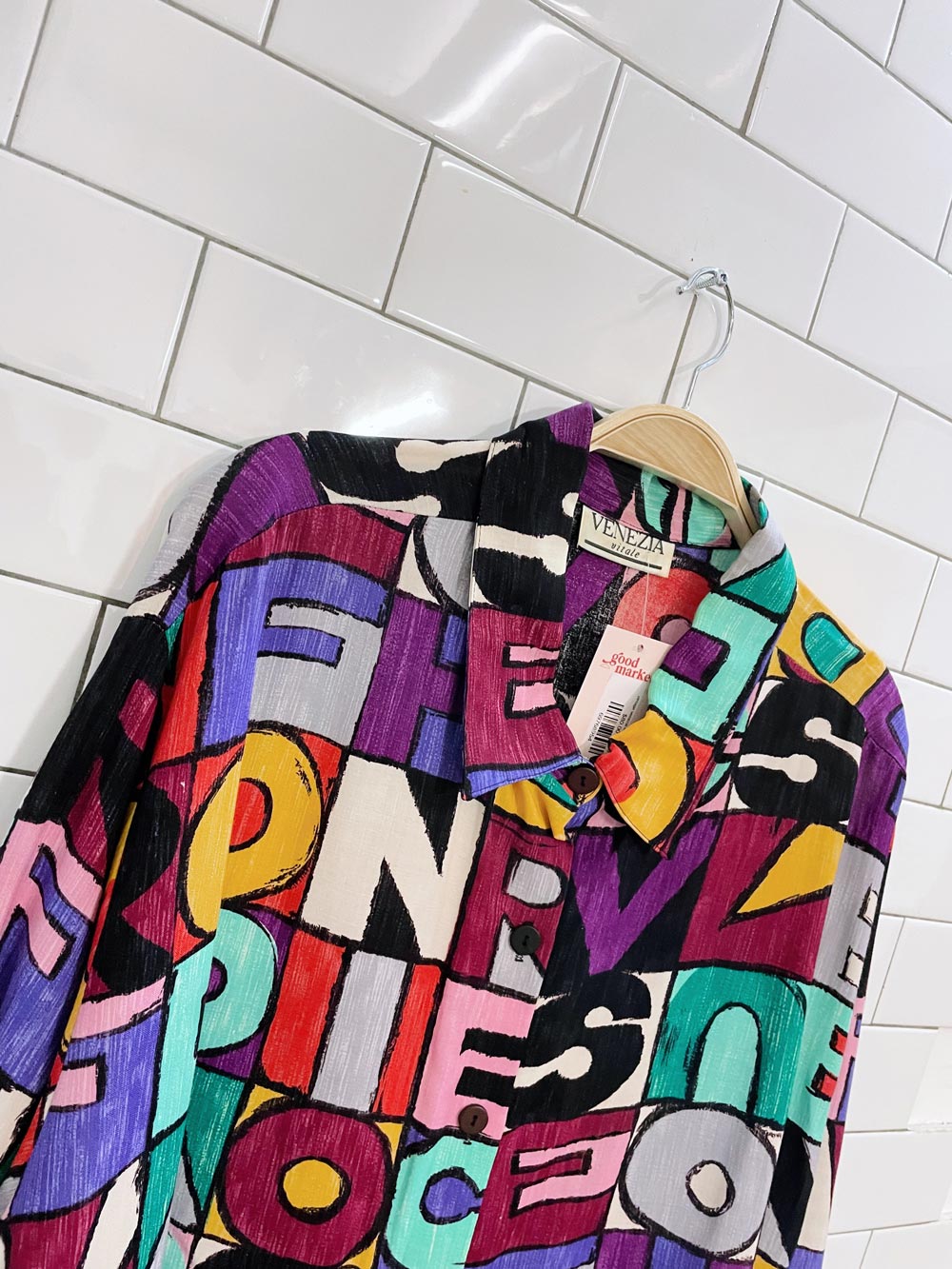 vintage venezia letter art oversized shirt