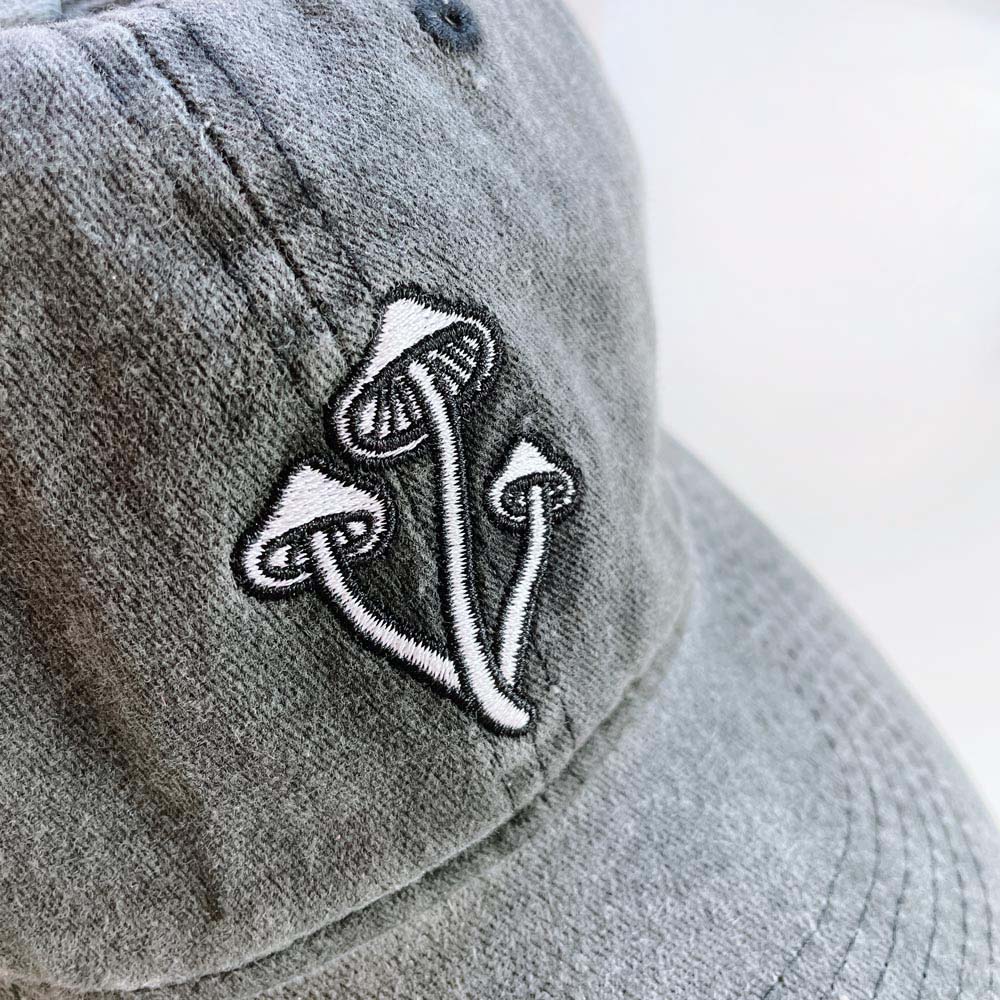 embroidered mushrooms faded cotton cap - good market thrift store