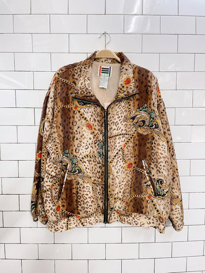 vintage evr chain animal print silk bomber jacket