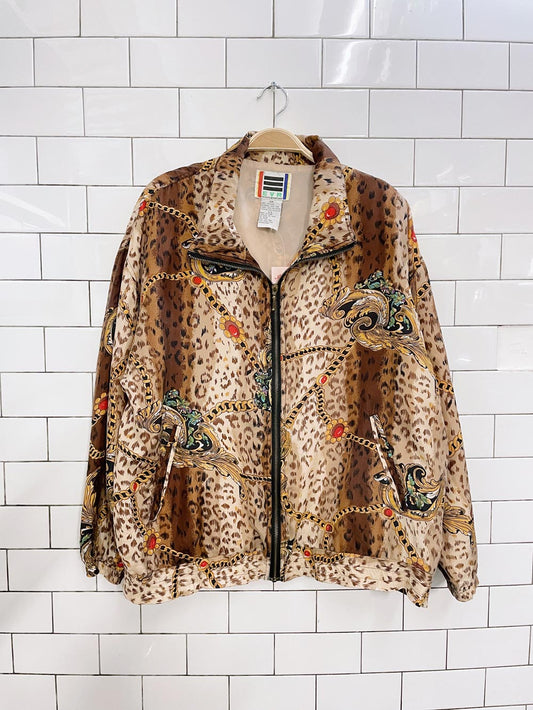 vintage evr chain animal print silk bomber jacket