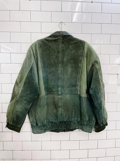vintage leather house green patchwork leather bomber jacket