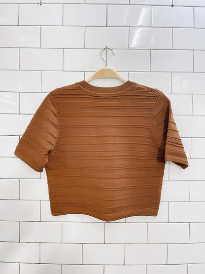 oak + fort cropped short sleeve knit cardi