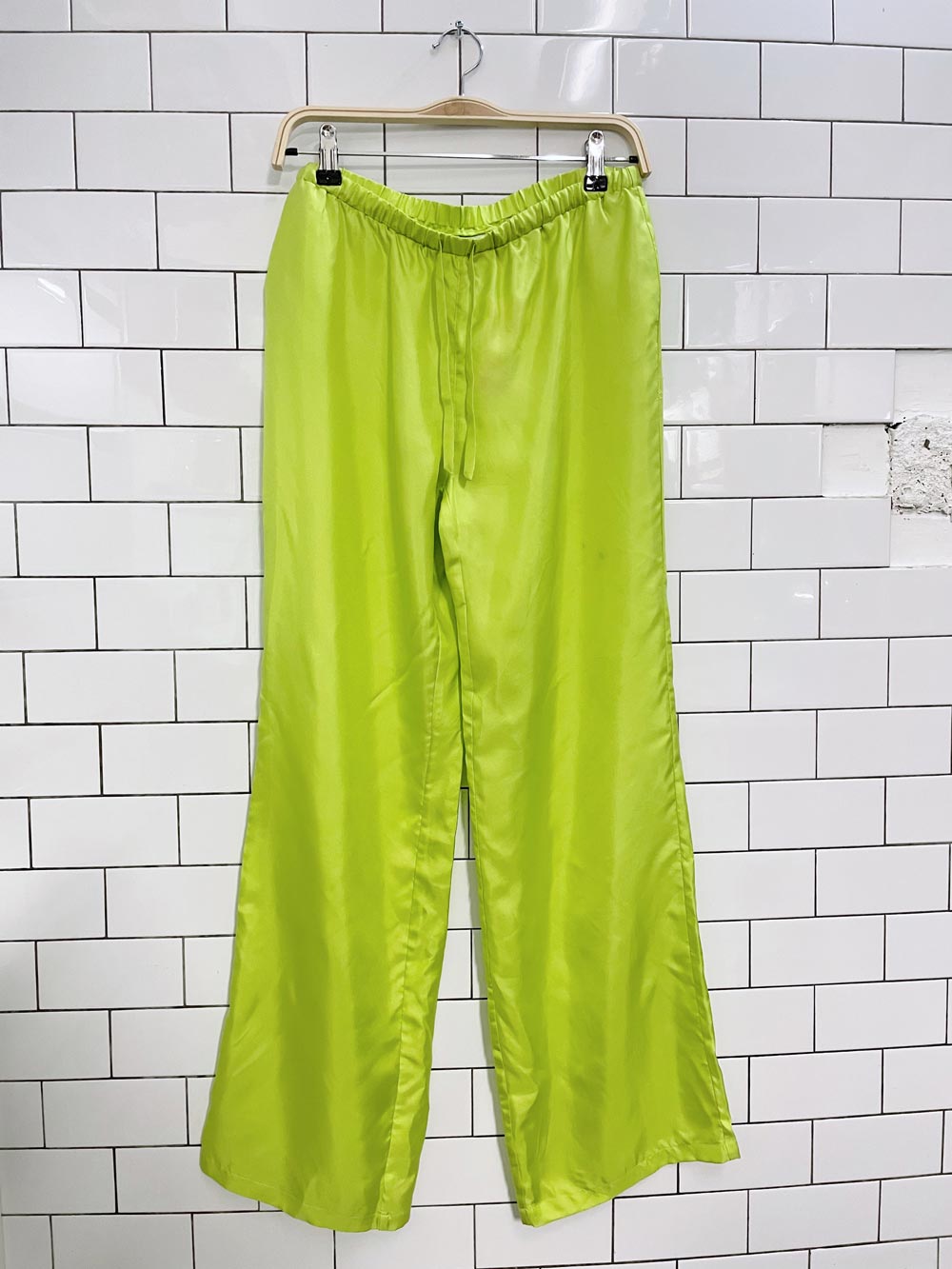 joe fresh lime green silk wide leg pants