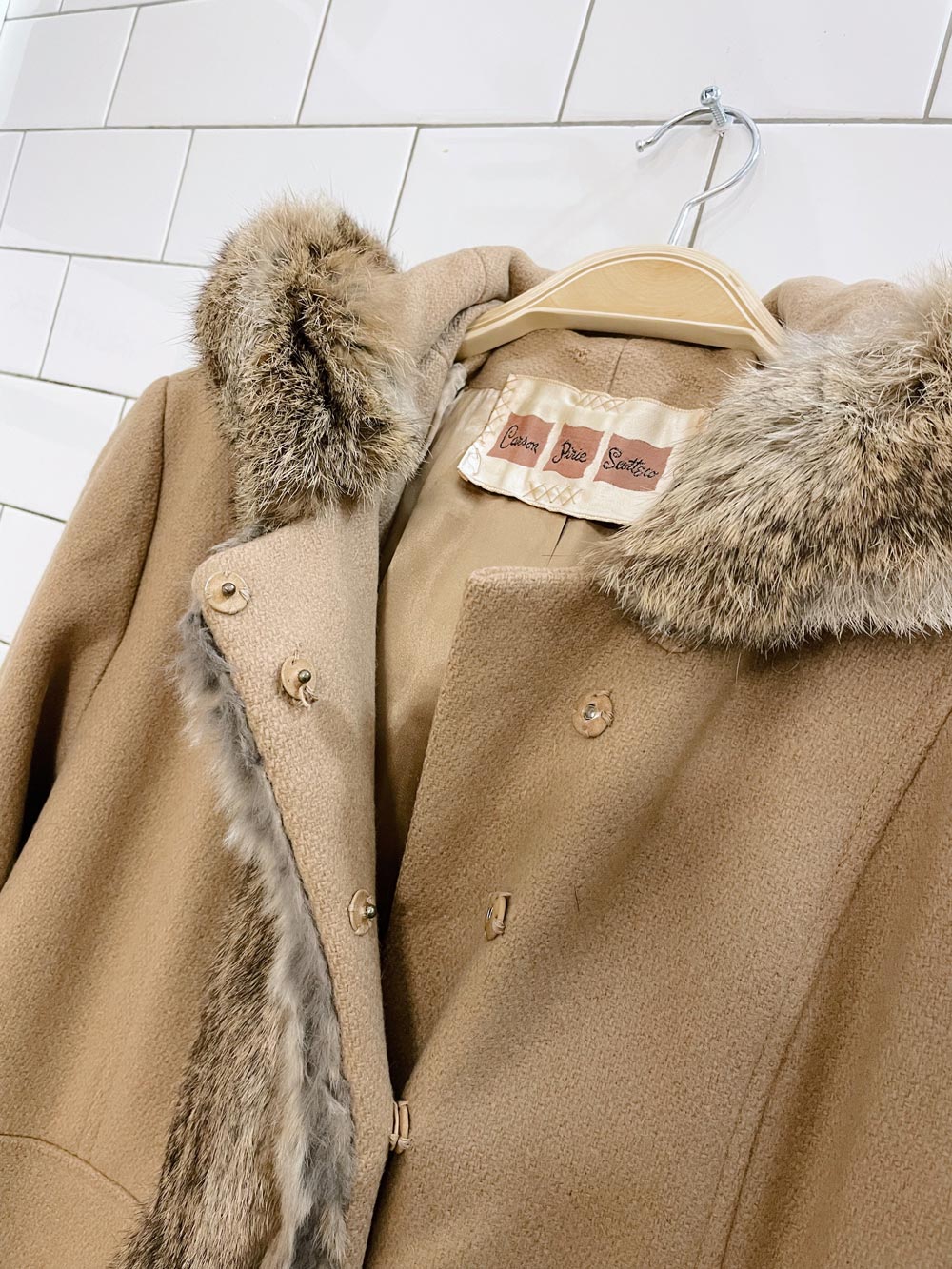 vintage 60s pina di roma wool coat with rabbit fur trim