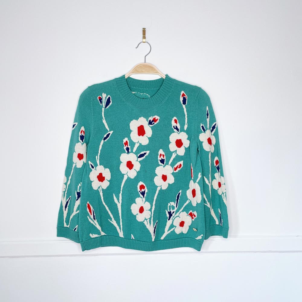 floral 100% cashmere knit sweater - good market thrift store