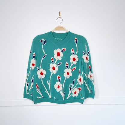 floral 100% cashmere knit sweater - good market thrift store