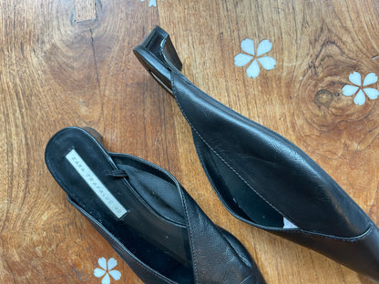 zara pointed toe leather low heel mule