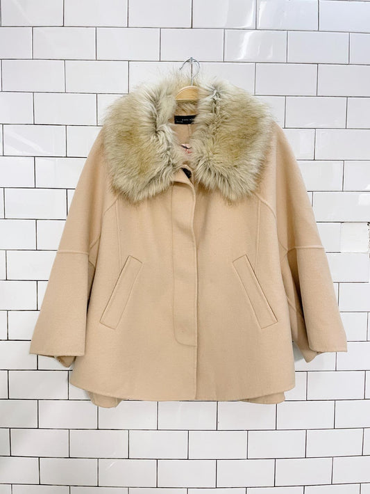 zara faux fur collar textured cape coat