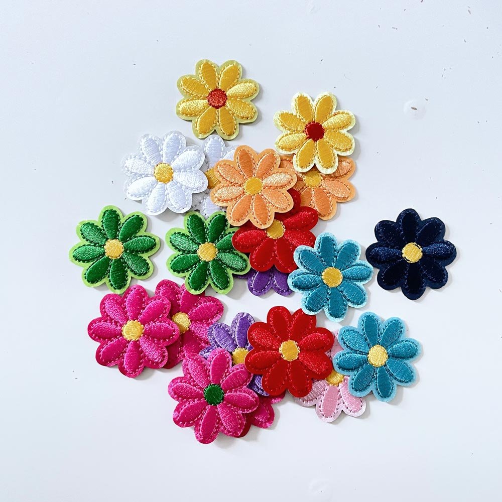 embroidered daisy iron - on patch - good market thrift store