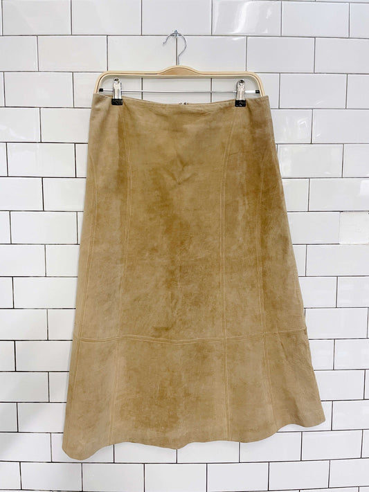 vintage liz claiborne tan suede midi skirt