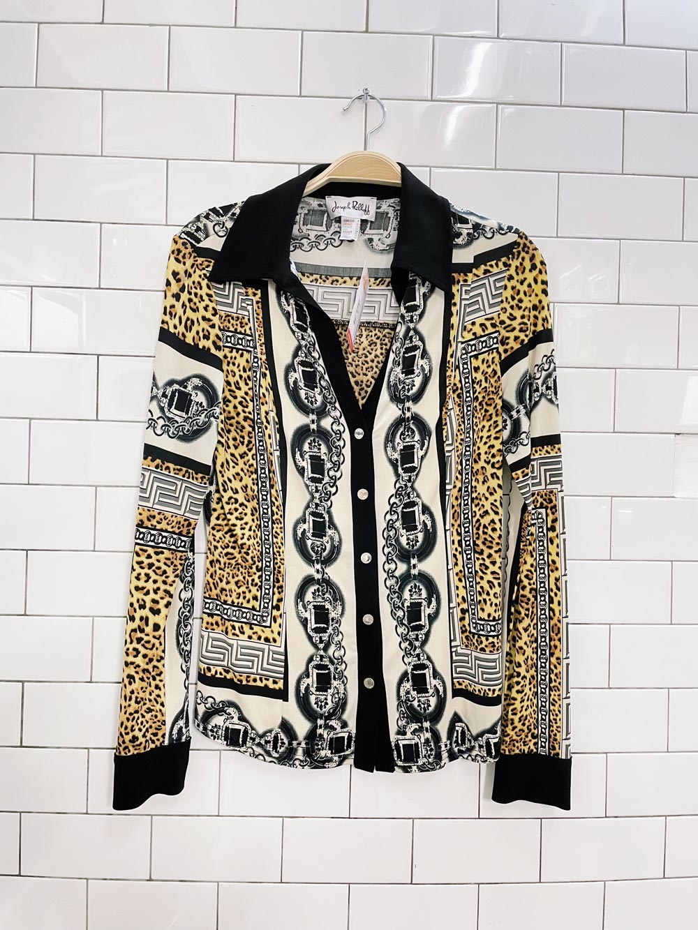 vintage joseph ribkoff animal print chain collared shirt