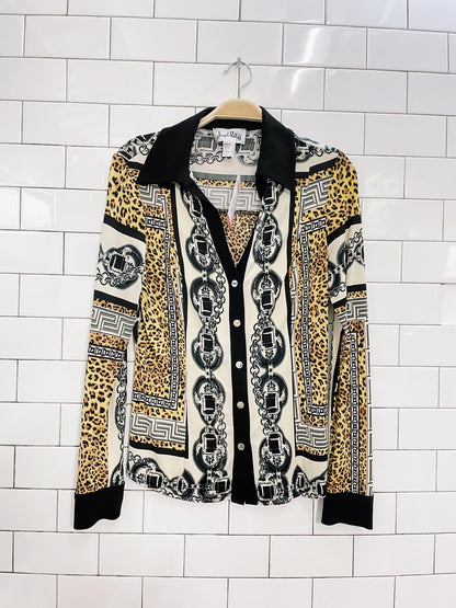 vintage joseph ribkoff animal print chain collared shirt