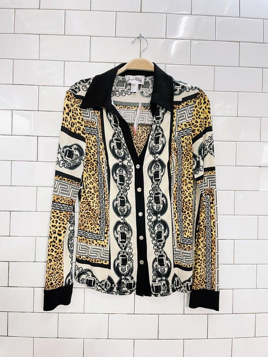 vintage joseph ribkoff animal print chain collared shirt